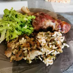 Агнешки дреболийки с ориз и гъби на фурна