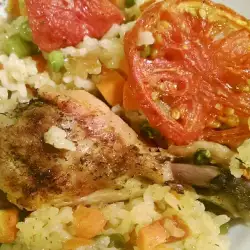 Пилешки бутчета с ориз и зеленчуци на фурна