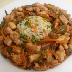 Пилешко с много зеленчуци и шарен ориз