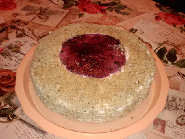 Френска селска торта със сметана и боровинков конфитюр