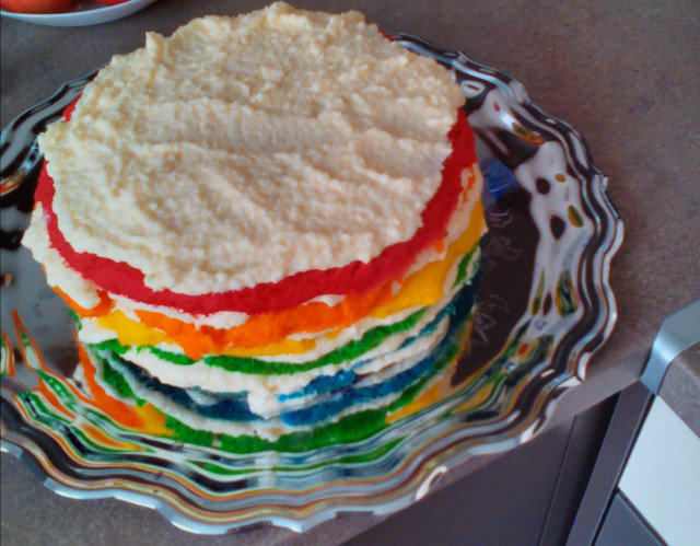 Кокосова торта в цветовете на дъгата