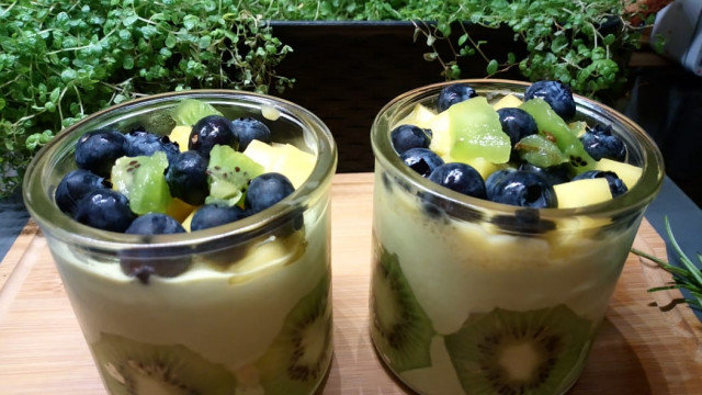 Йогурт Панакота с Матча и плодове