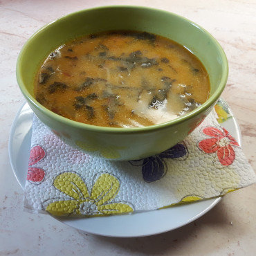 Супа от лапад и ориз с варена застройка
