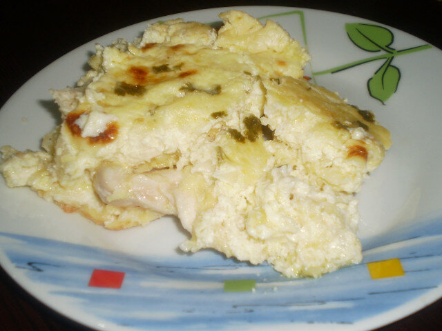 Запеканка с пилешки гърди в сметанов сос