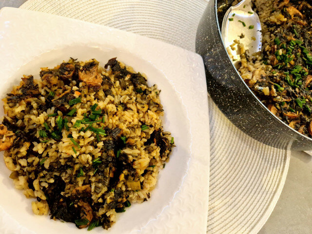 Ориз на фурна с лапад и горски печурки